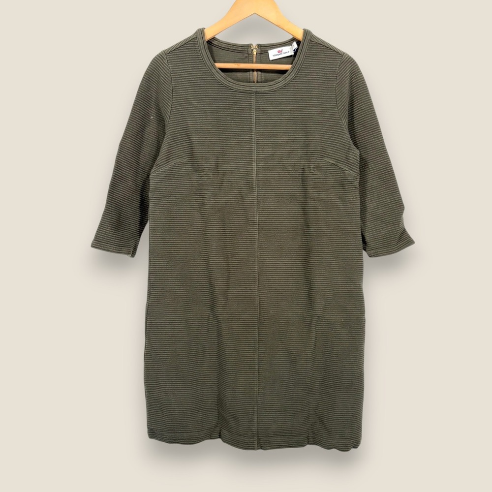 Vineyard Vines Ottoman Ribbed Shift Dress Women Small Green Cotton Zip Stretch